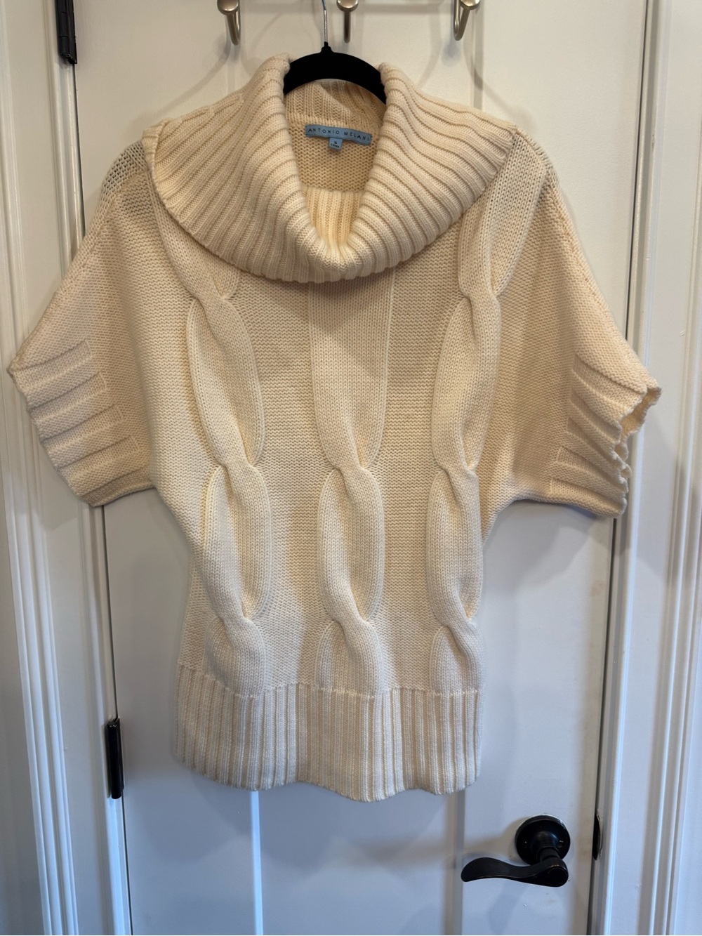NWOT ANTONIO MELANI Cream Cable-Front Cowl Neck Sweater